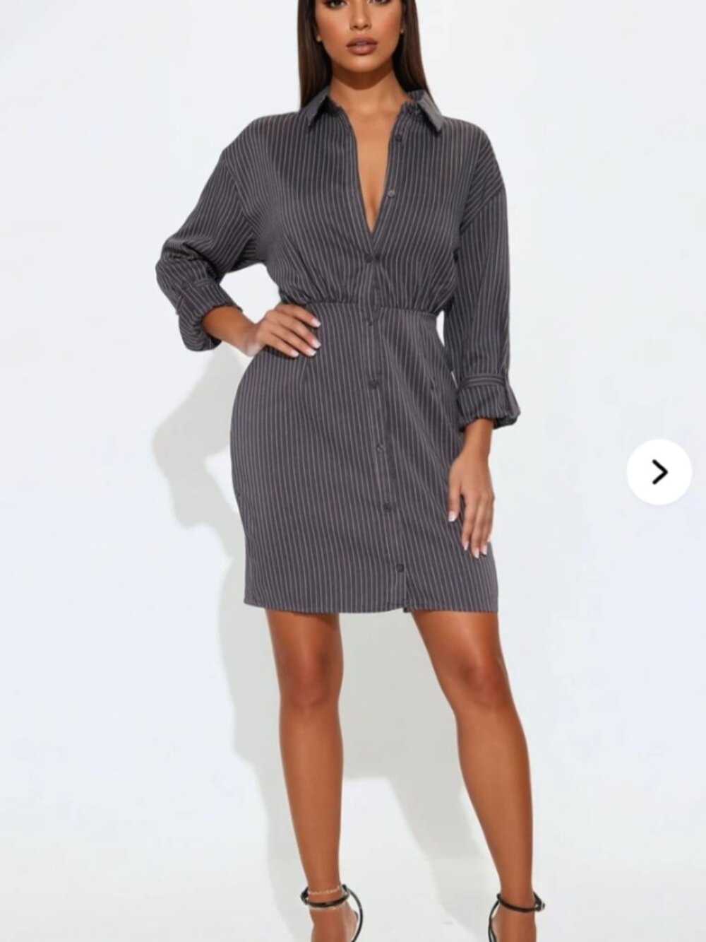 FASHION NOVA IN HER BAG MINI SHIRT DRESS CHARCOAL SIZE LARGE